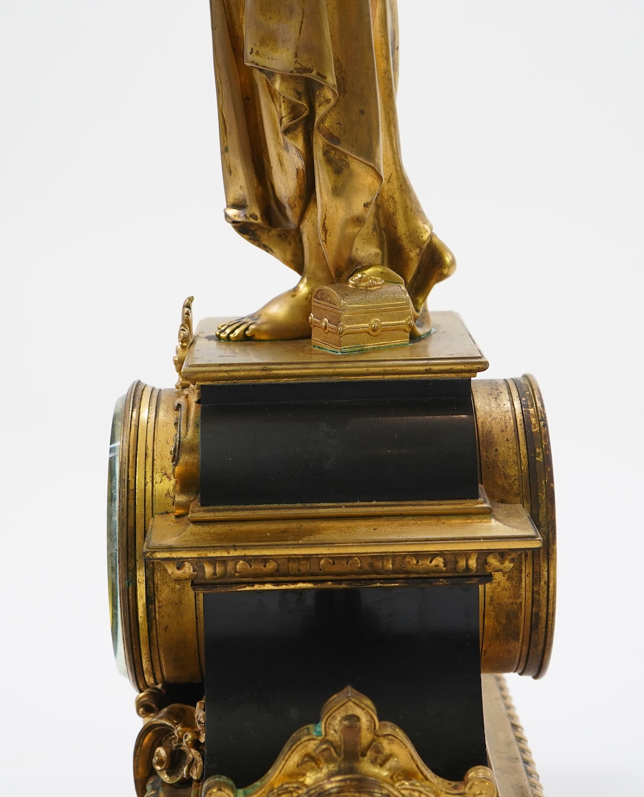 A French gilt bronze figural clock garniture, late 19th century